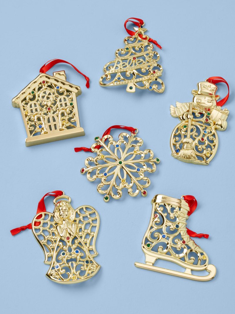 Sparkle & Scroll Gold Ornaments - Set of 6